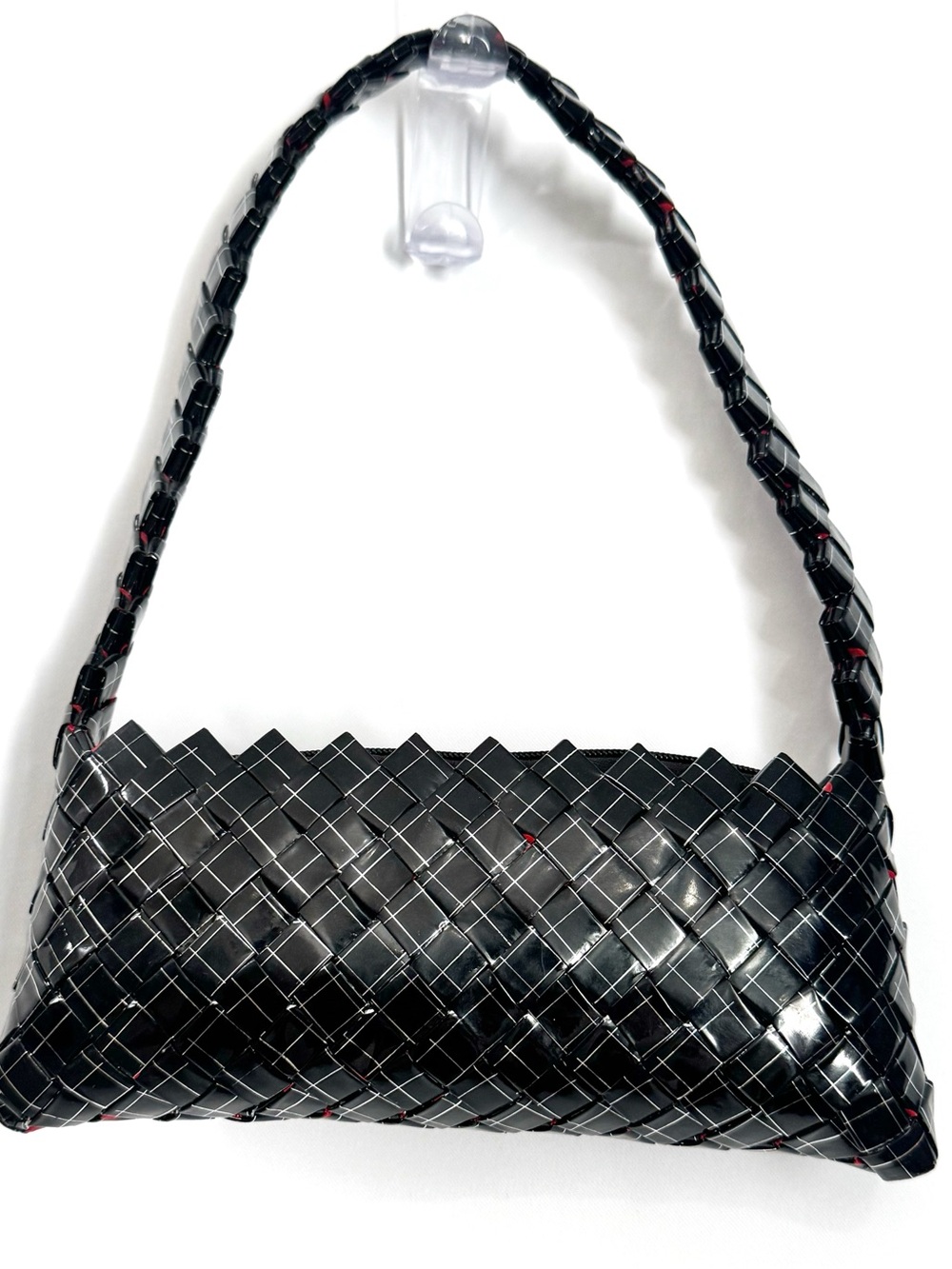 Vintage Candy Wrapper Purse Clutch with Strap Black Silver Red Bag